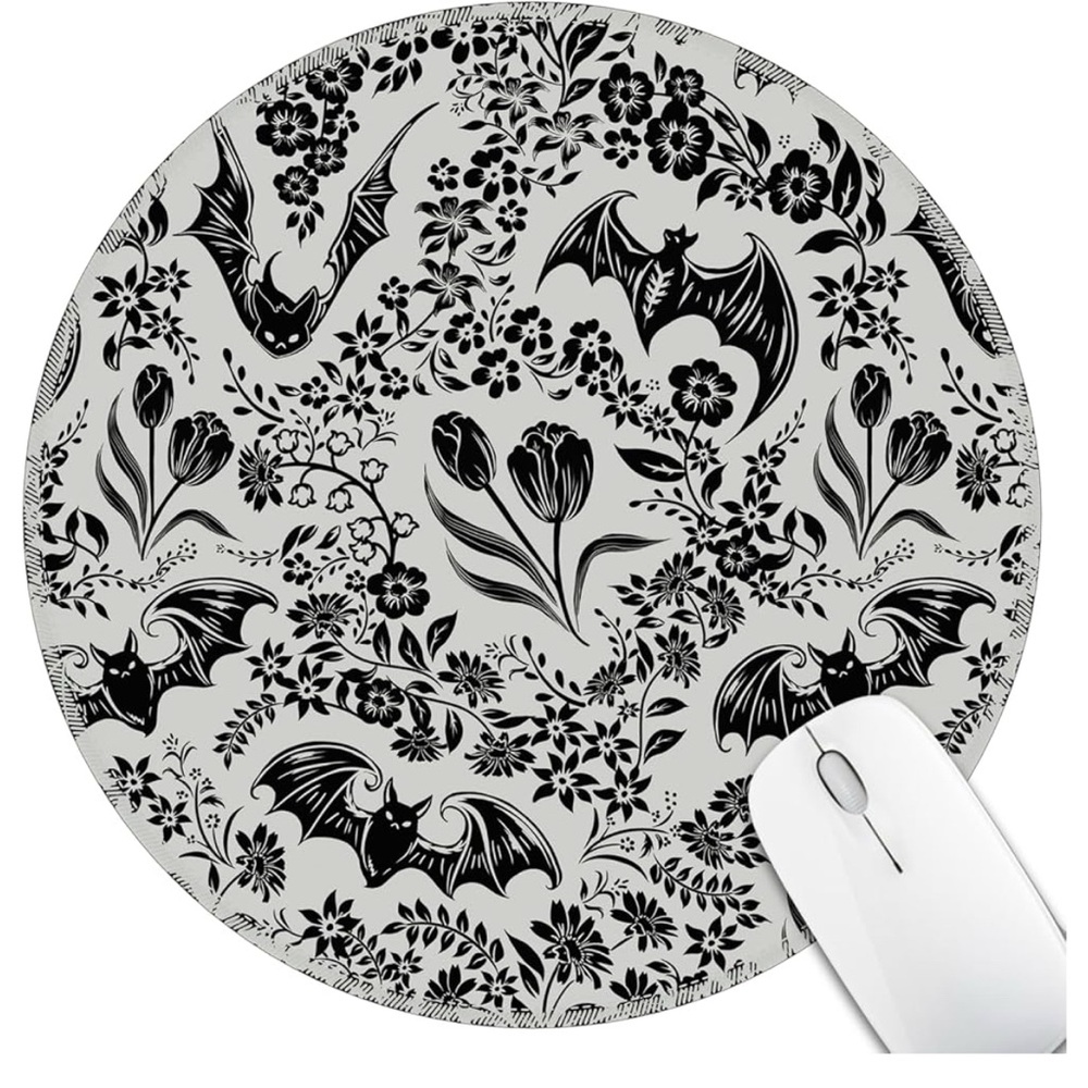 Round Black and White Bat‎ Pattern Mouse Pad
